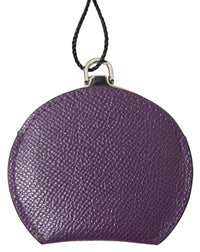 Dolce & Gabbana Purple Calfskin Leather Round Hand Mirror Women's Holder