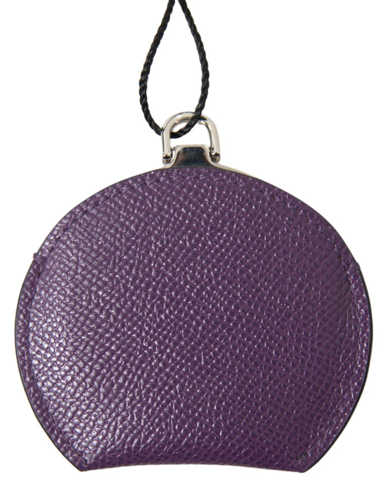 Dolce & Gabbana Purple Calfskin Leather Round Hand Mirror Women's Holder