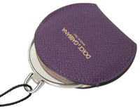 Dolce & Gabbana Purple Calfskin Leather Round Hand Mirror Women's Holder