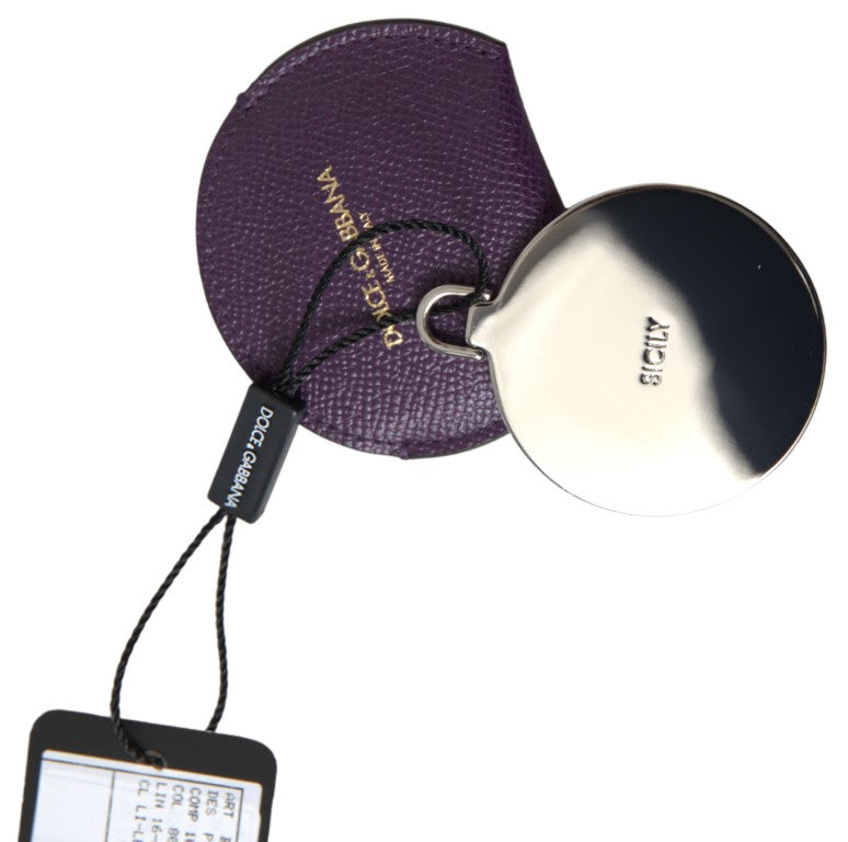 Dolce & Gabbana Purple Calfskin Leather Round Hand Mirror Women's Holder