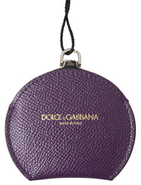 Dolce & Gabbana Purple Calfskin Leather Round Hand Mirror Women's Holder