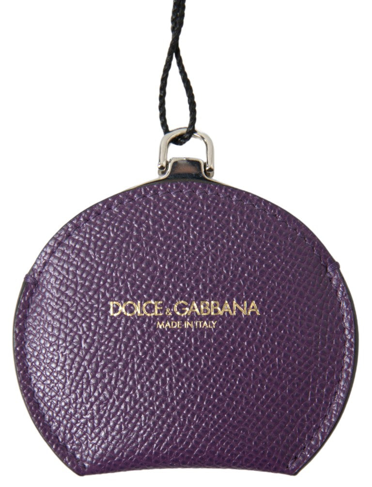 Dolce & Gabbana Purple Calfskin Leather Round Hand Mirror Women's Holder
