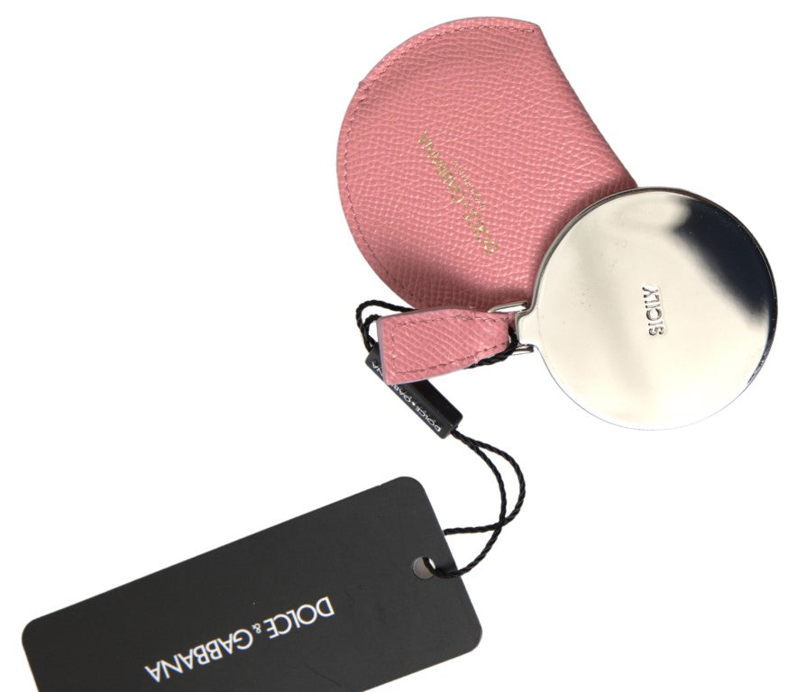 Dolce & Gabbana Pink Calfskin Leather Round Mirror Women's Holder