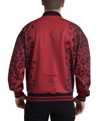 Dolce & Gabbana Red Leopard Polyester Bomber Full Zip Men's Jacket