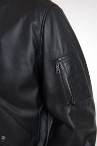 Dolce & Gabbana Black Leather Blouson Full Zip Bomber Men's Jacket