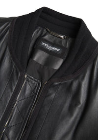 Dolce & Gabbana Black Leather Blouson Full Zip Bomber Men's Jacket
