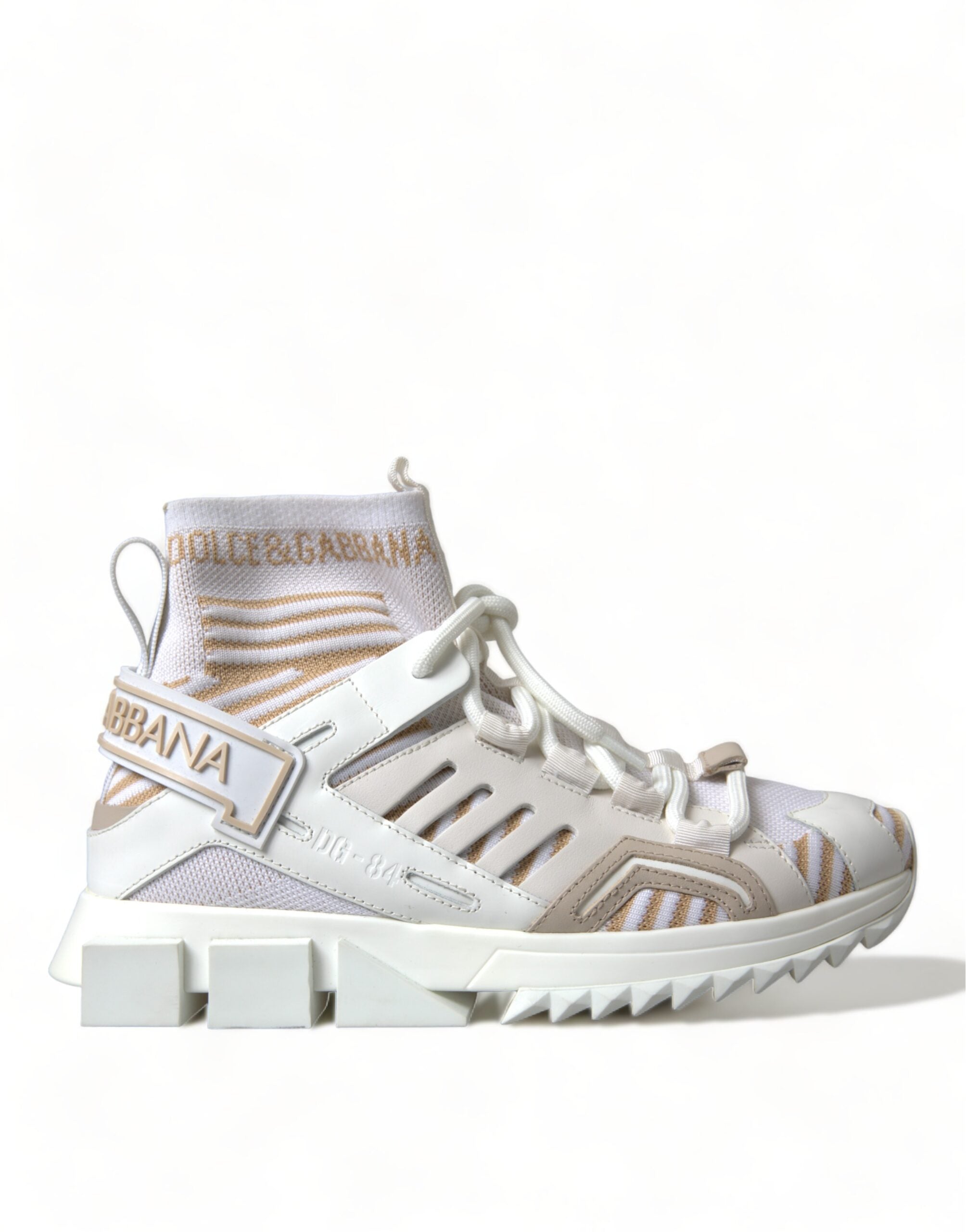 Dolce & Gabbana White Beige Sorrento Socks Sneakers Women's Shoes