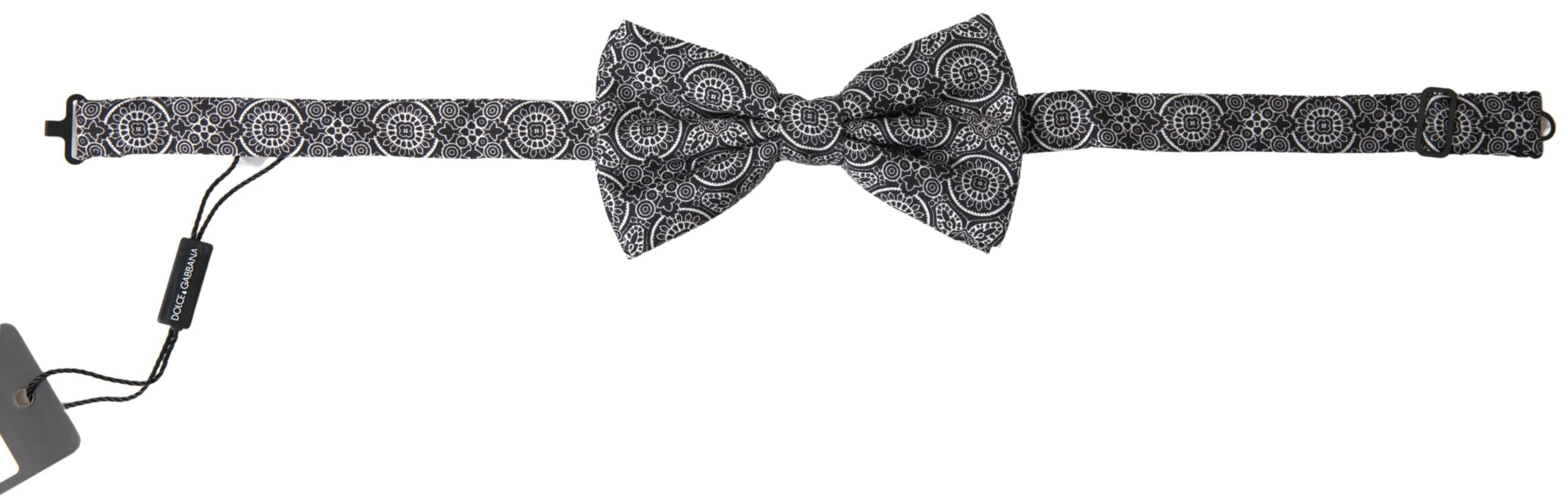 Dolce & Gabbana Dolce & Gabbana Black White Pattern Adjustable Neck Papillon Bow Men's Tie