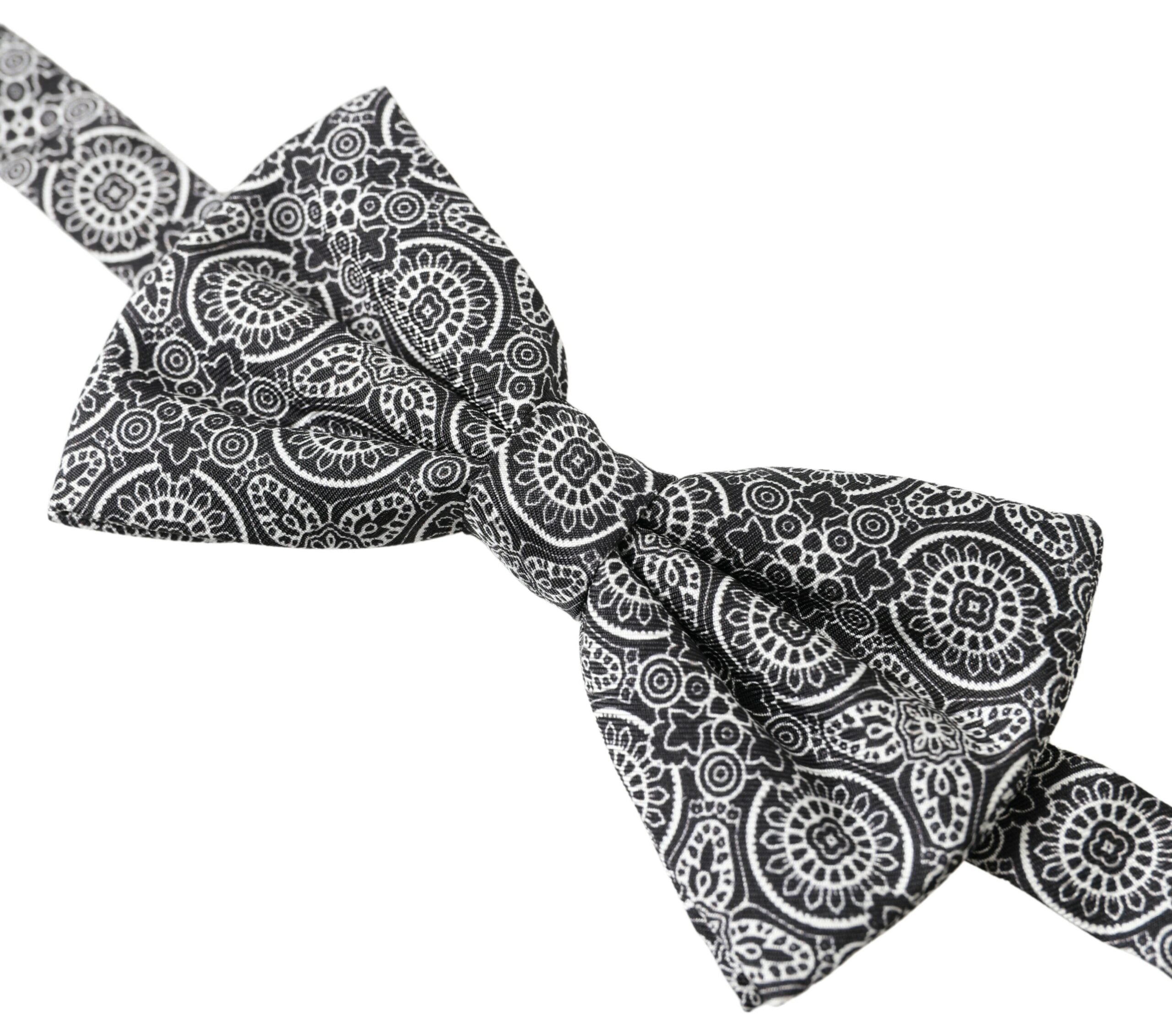 Dolce & Gabbana Dolce & Gabbana Black White Pattern Adjustable Neck Papillon Bow Men's Tie