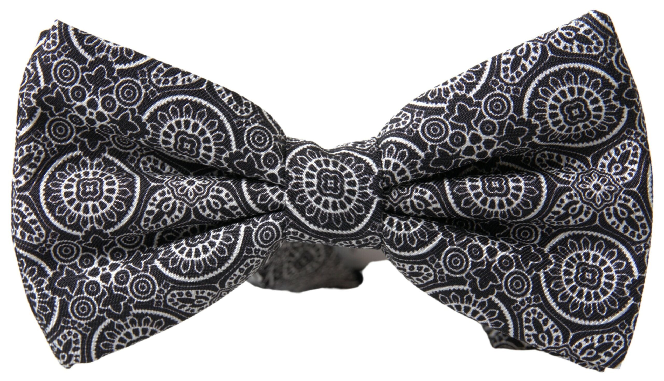 Dolce & Gabbana Dolce & Gabbana Black White Pattern Adjustable Neck Papillon Bow Men's Tie