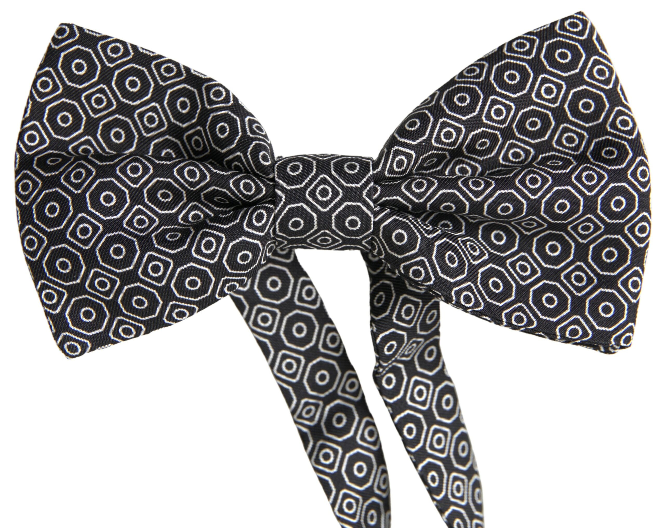 Dolce & Gabbana Dolce & Gabbana Black White Pattern Adjustable Neck Papillon Bow Men's Tie
