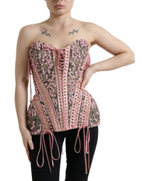 Dolce & Gabbana Pink Floral Applique Bustier Corset Women's Top