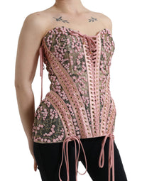 Dolce & Gabbana Pink Floral Applique Bustier Corset Women's Top