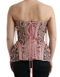Dolce & Gabbana Pink Floral Applique Bustier Corset Women's Top