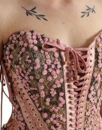 Dolce & Gabbana Pink Floral Applique Bustier Corset Women's Top