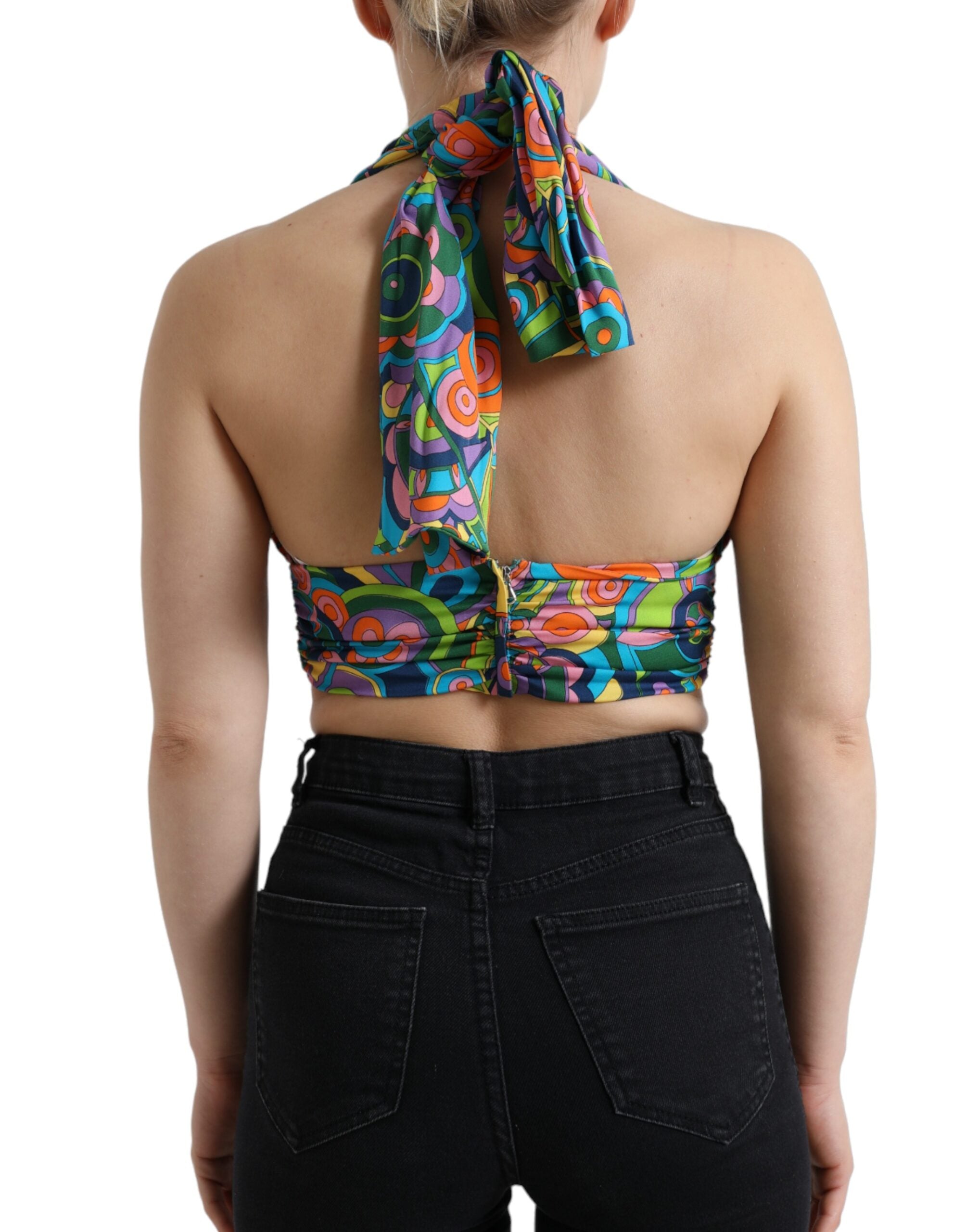 Dolce & Gabbana Multicolor Halter Sleeveless Cropped Tank Women's Top