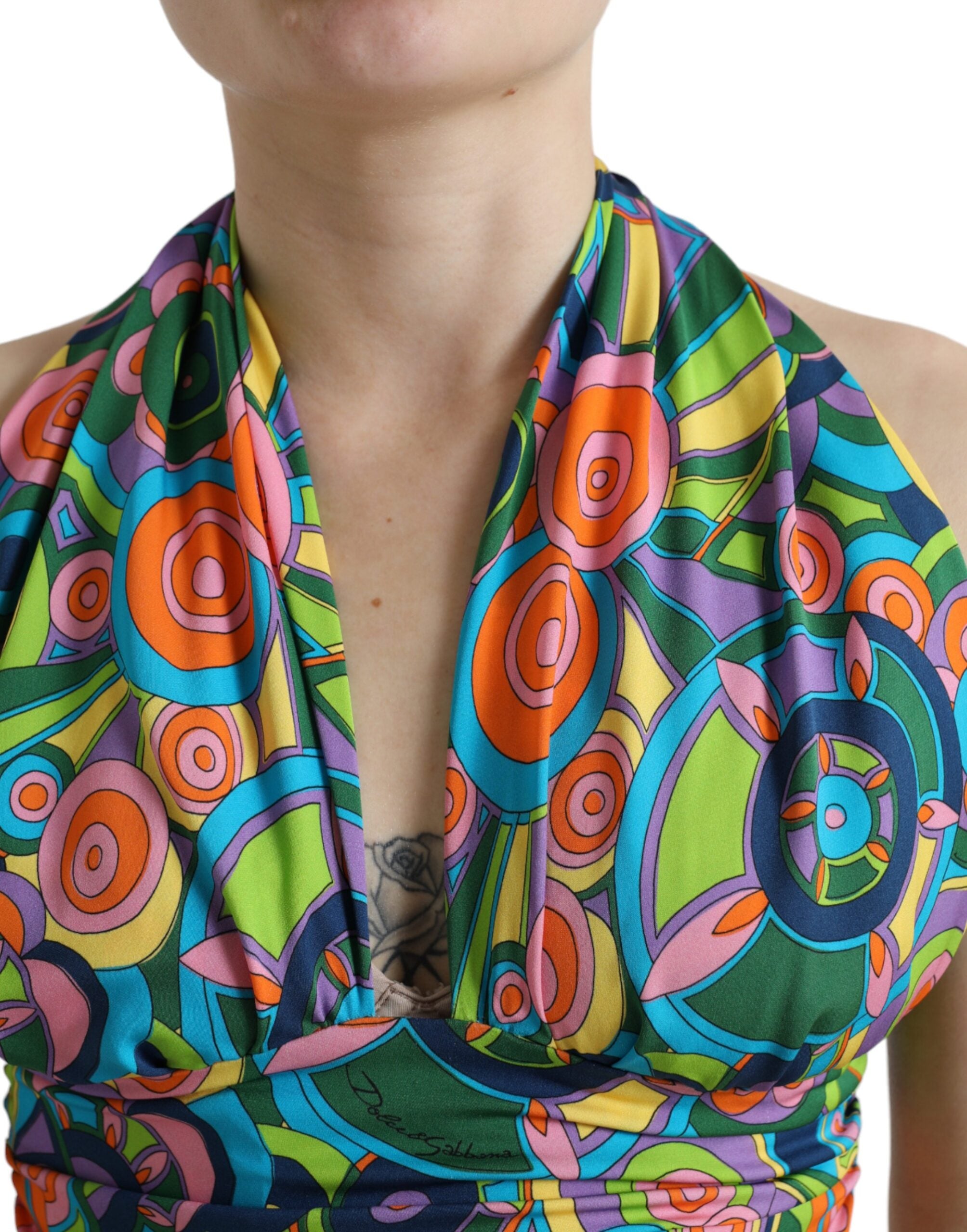 Dolce & Gabbana Multicolor Halter Sleeveless Cropped Tank Women's Top