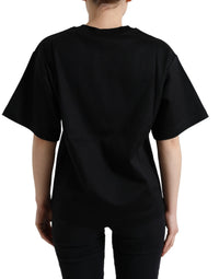 Dolce & Gabbana Black Cotton DG Crystal Crewneck Tee Women's T-shirt