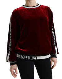 Dolce & Gabbana Bordeaux Velvet Crew Neck Pullover Women's Sweater