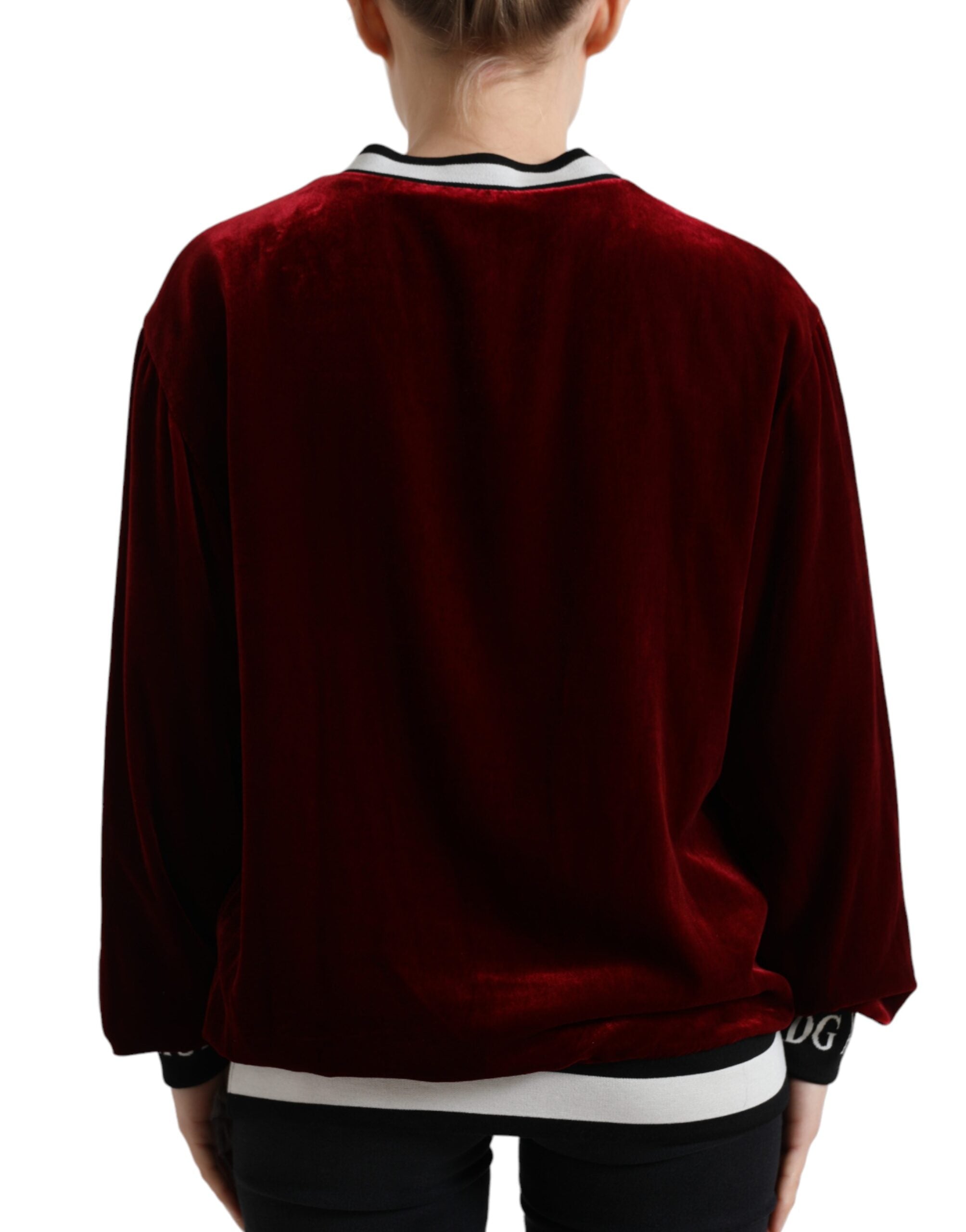 Dolce & Gabbana Bordeaux Velvet Crew Neck Pullover Women's Sweater