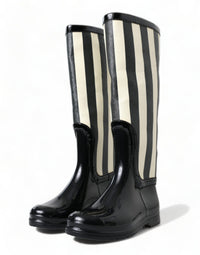 Dolce & Gabbana Black Rubber Knee High Flat Boots Women's Shoes