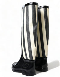 Dolce & Gabbana Black Rubber Knee High Flat Boots Women's Shoes