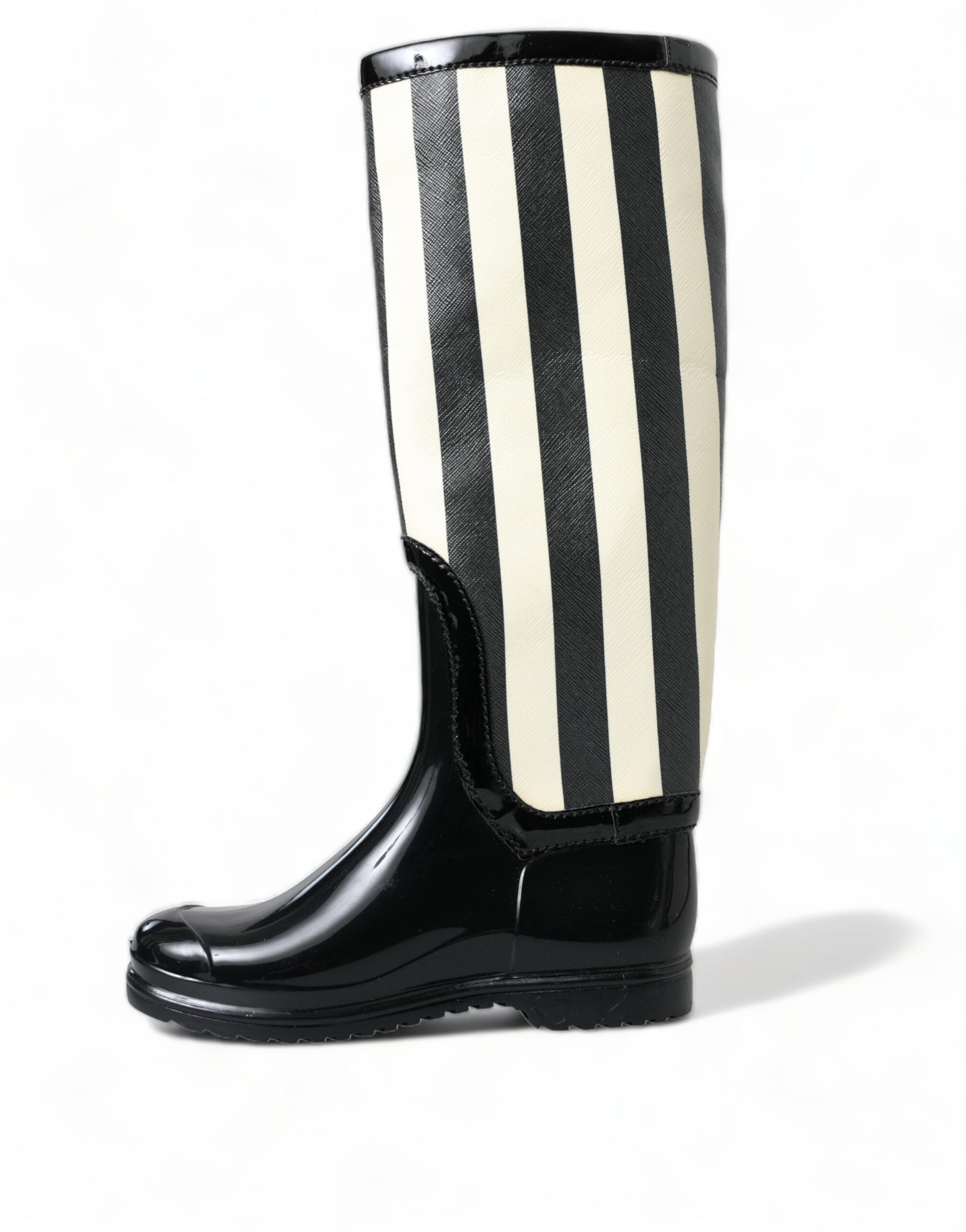 Dolce & Gabbana Black Rubber Knee High Flat Boots Women's Shoes