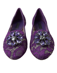 Dolce & Gabbana Dolce & Gabbana Purple Vally Taormina Lace Crystals Flats Women's Shoes