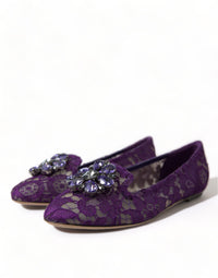 Dolce & Gabbana Dolce & Gabbana Purple Vally Taormina Lace Crystals Flats Women's Shoes