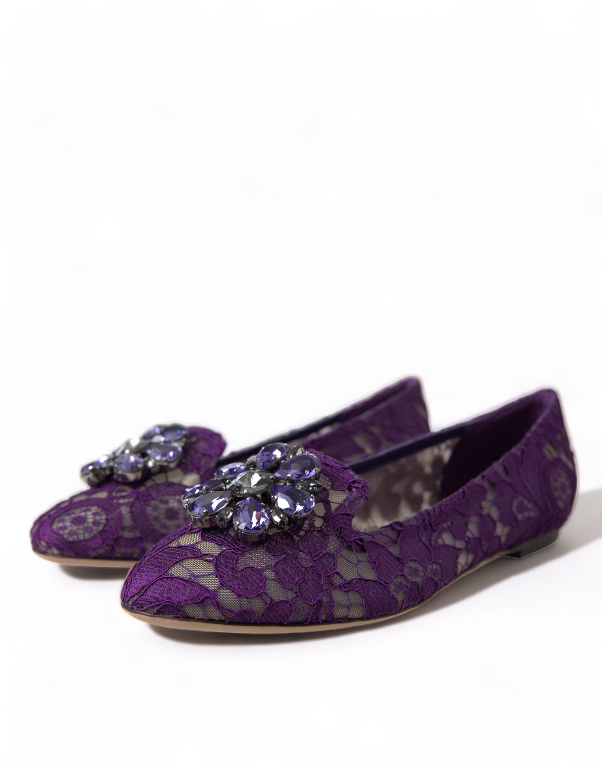 Dolce & Gabbana Dolce & Gabbana Purple Vally Taormina Lace Crystals Flats Women's Shoes