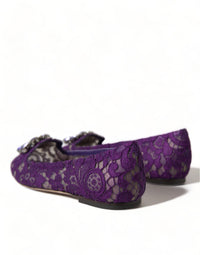 Dolce & Gabbana Dolce & Gabbana Purple Vally Taormina Lace Crystals Flats Women's Shoes