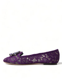 Dolce & Gabbana Dolce & Gabbana Purple Vally Taormina Lace Crystals Flats Women's Shoes