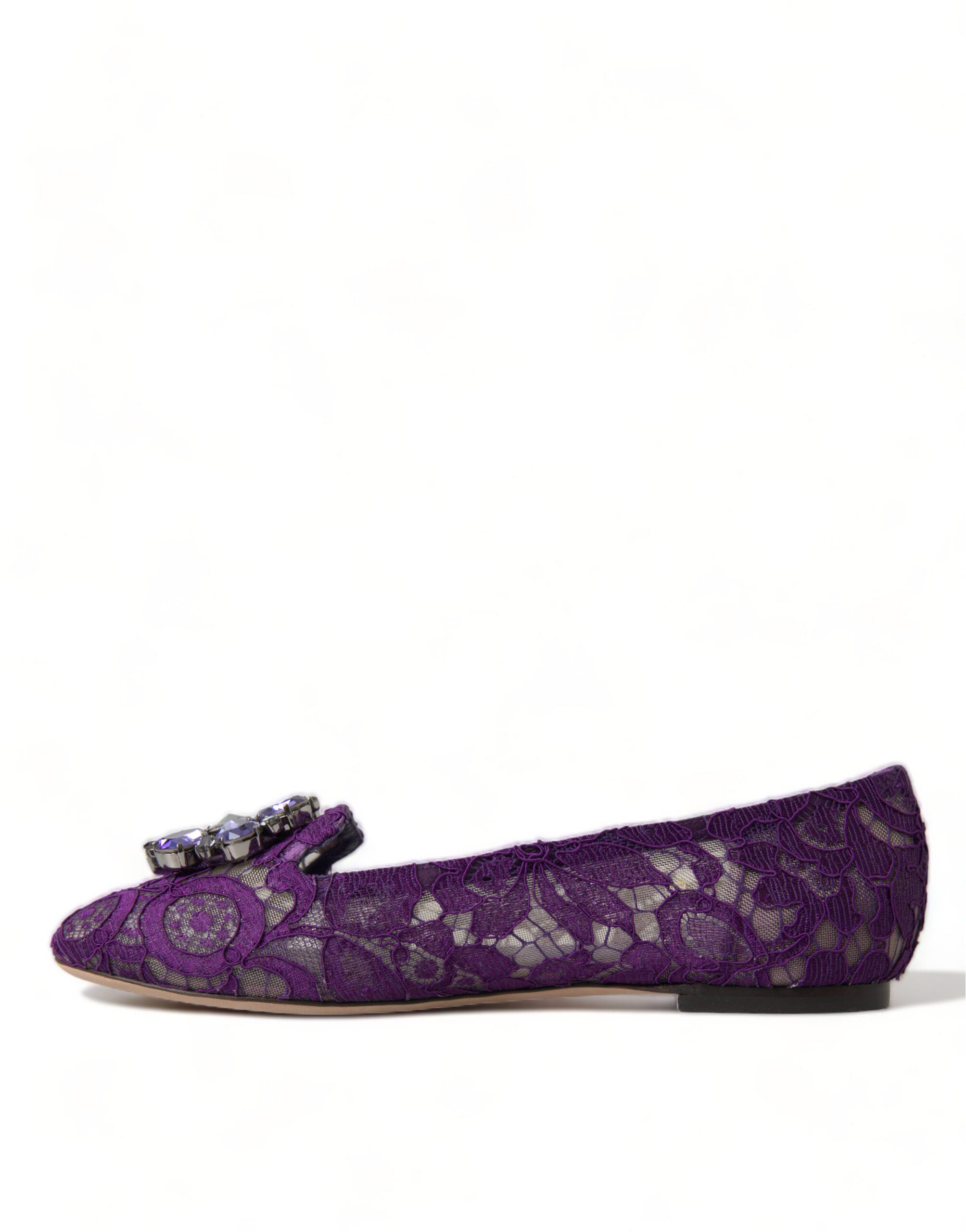 Dolce & Gabbana Dolce & Gabbana Purple Vally Taormina Lace Crystals Flats Women's Shoes