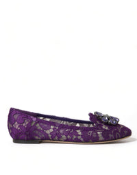 Dolce & Gabbana Dolce & Gabbana Purple Vally Taormina Lace Crystals Flats Women's Shoes