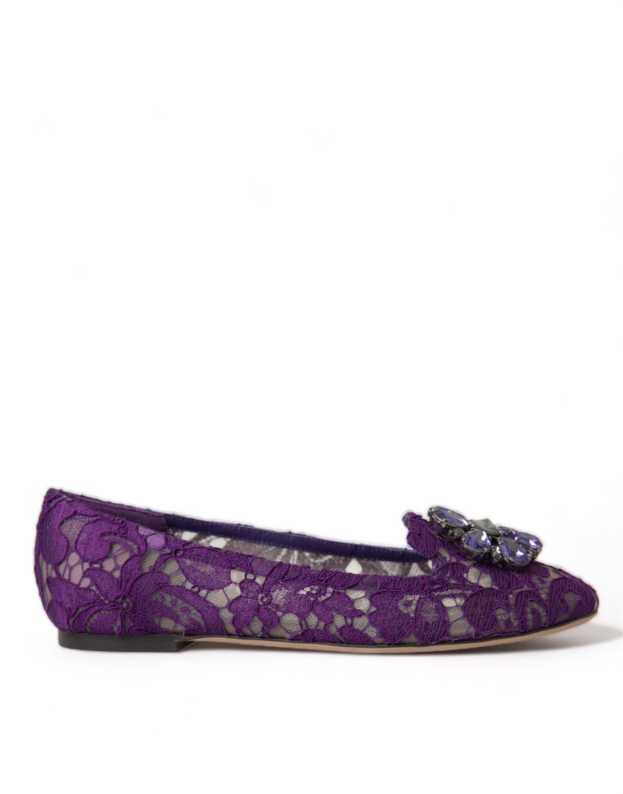 Dolce & Gabbana Dolce & Gabbana Purple Vally Taormina Lace Crystals Flats Women's Shoes