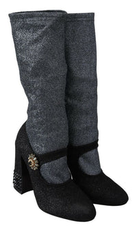Dolce & Gabbana Black Crystal Mary Janes Booties Women's Shoes