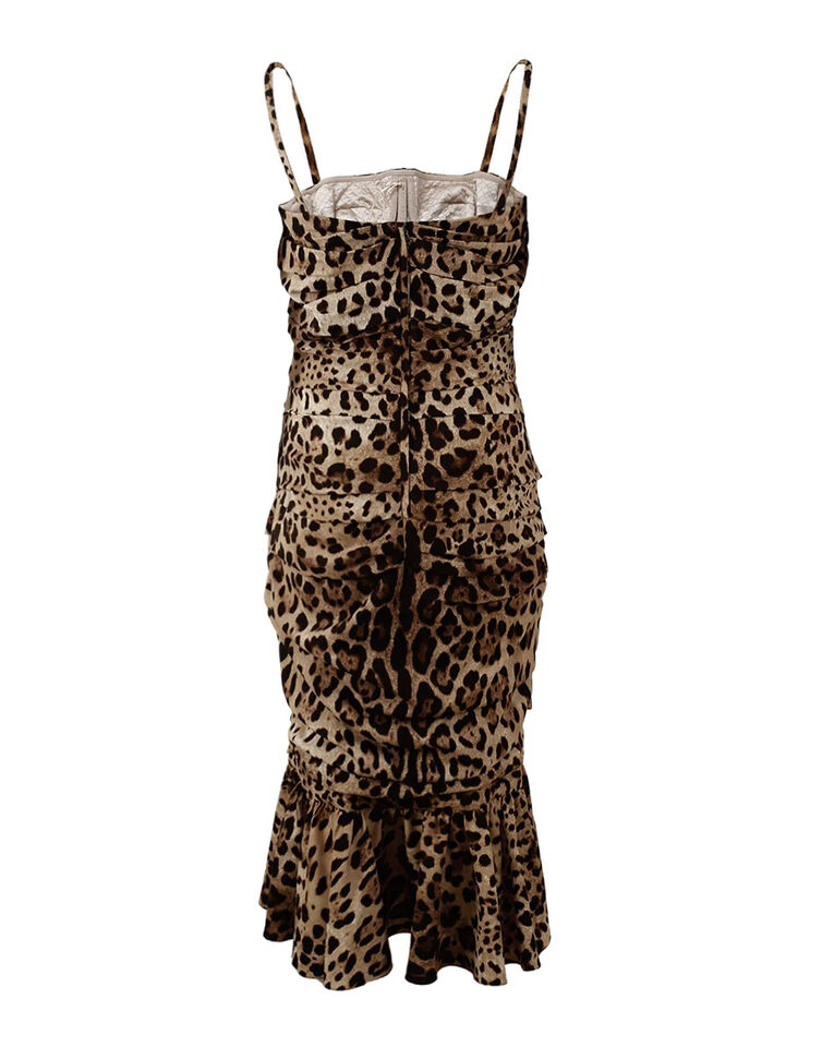 Dolce & Gabbana Brown Leopard Print Ruched Midi Women's Dress  Bluefly