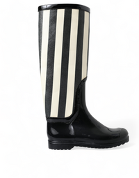 Dolce & Gabbana Black Rubber Knee High Flat Boots Women's Shoes