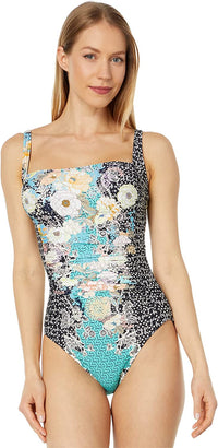 Johnny Was Women's Mila Ruched One-Piece Multi Color One Piece Swimsuit XS Multicolor