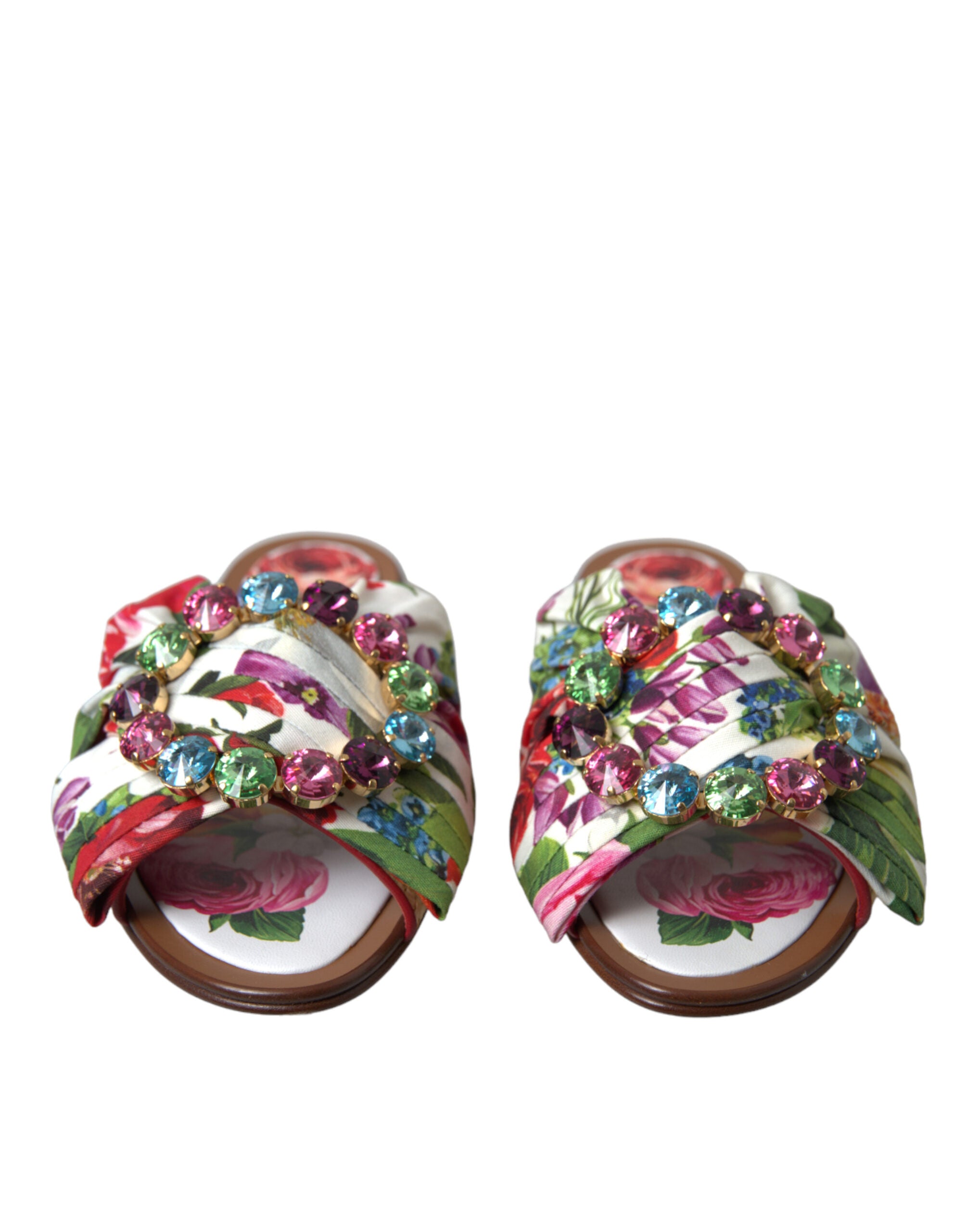 Dolce & Gabbana Dolce & Gabbana Multicolor Floral Flats Crystal Sandals Women's Shoes