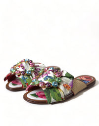 Dolce & Gabbana Dolce & Gabbana Multicolor Floral Flats Crystal Sandals Women's Shoes