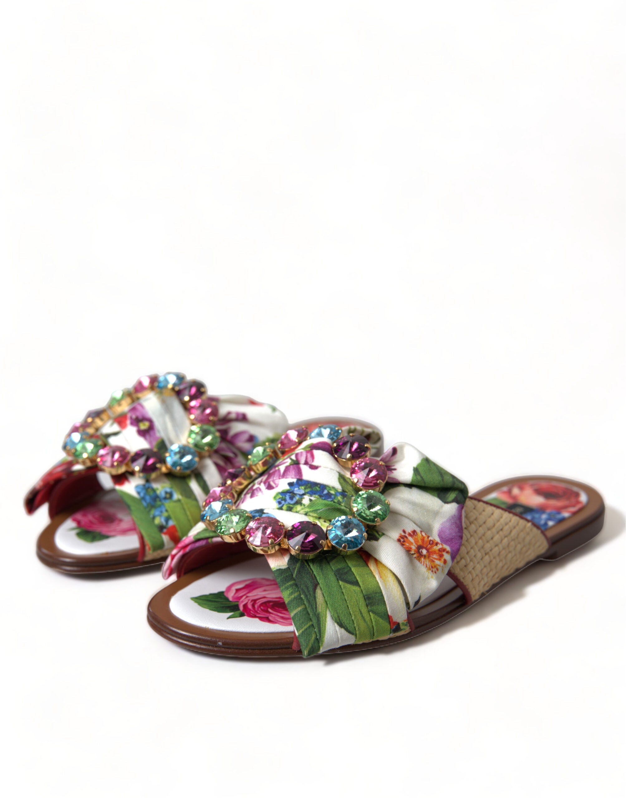 Dolce & Gabbana Dolce & Gabbana Multicolor Floral Flats Crystal Sandals Women's Shoes