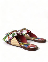 Dolce & Gabbana Dolce & Gabbana Multicolor Floral Flats Crystal Sandals Women's Shoes