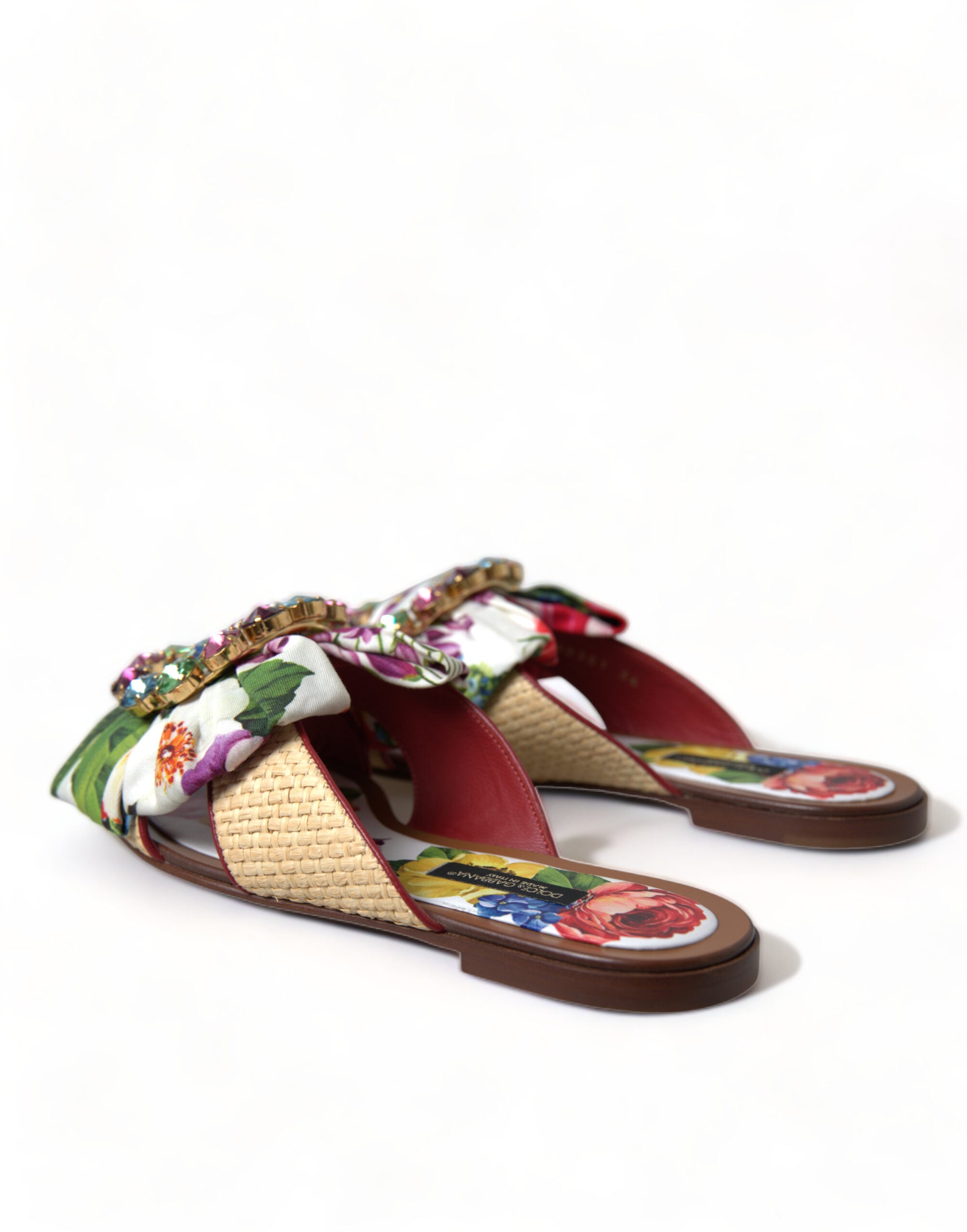 Dolce & Gabbana Dolce & Gabbana Multicolor Floral Flats Crystal Sandals Women's Shoes