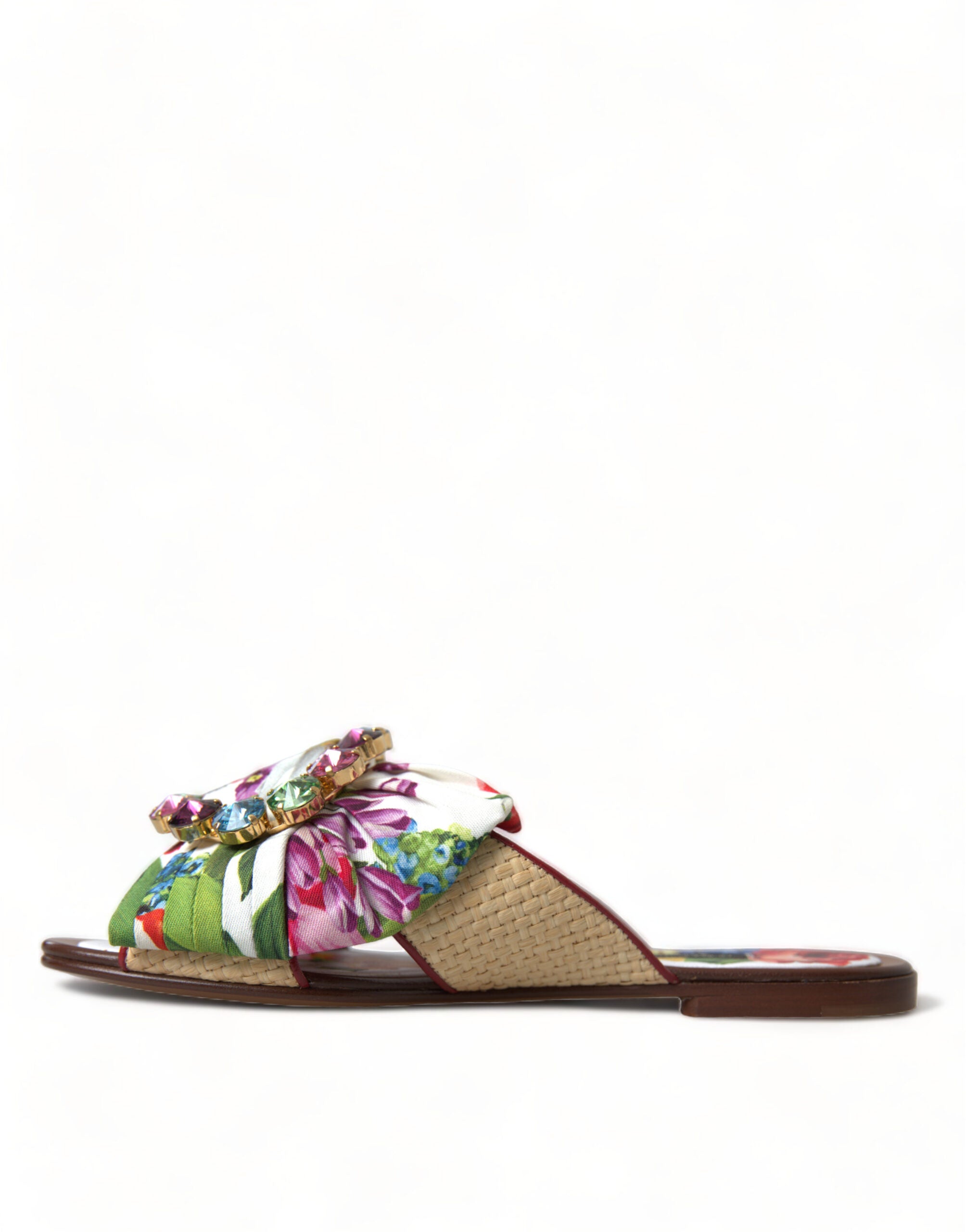 Dolce & Gabbana Dolce & Gabbana Multicolor Floral Flats Crystal Sandals Women's Shoes
