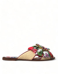 Dolce & Gabbana Dolce & Gabbana Multicolor Floral Flats Crystal Sandals Women's Shoes