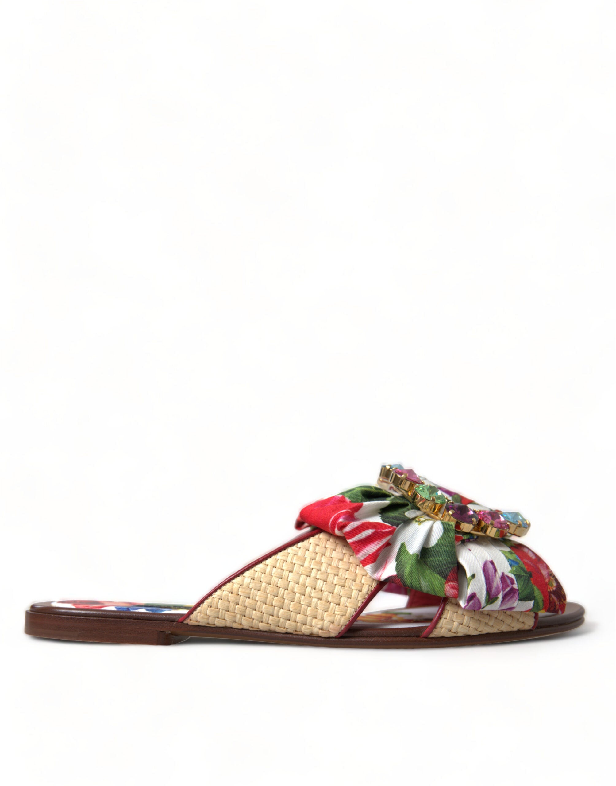Dolce & Gabbana Dolce & Gabbana Multicolor Floral Flats Crystal Sandals Women's Shoes