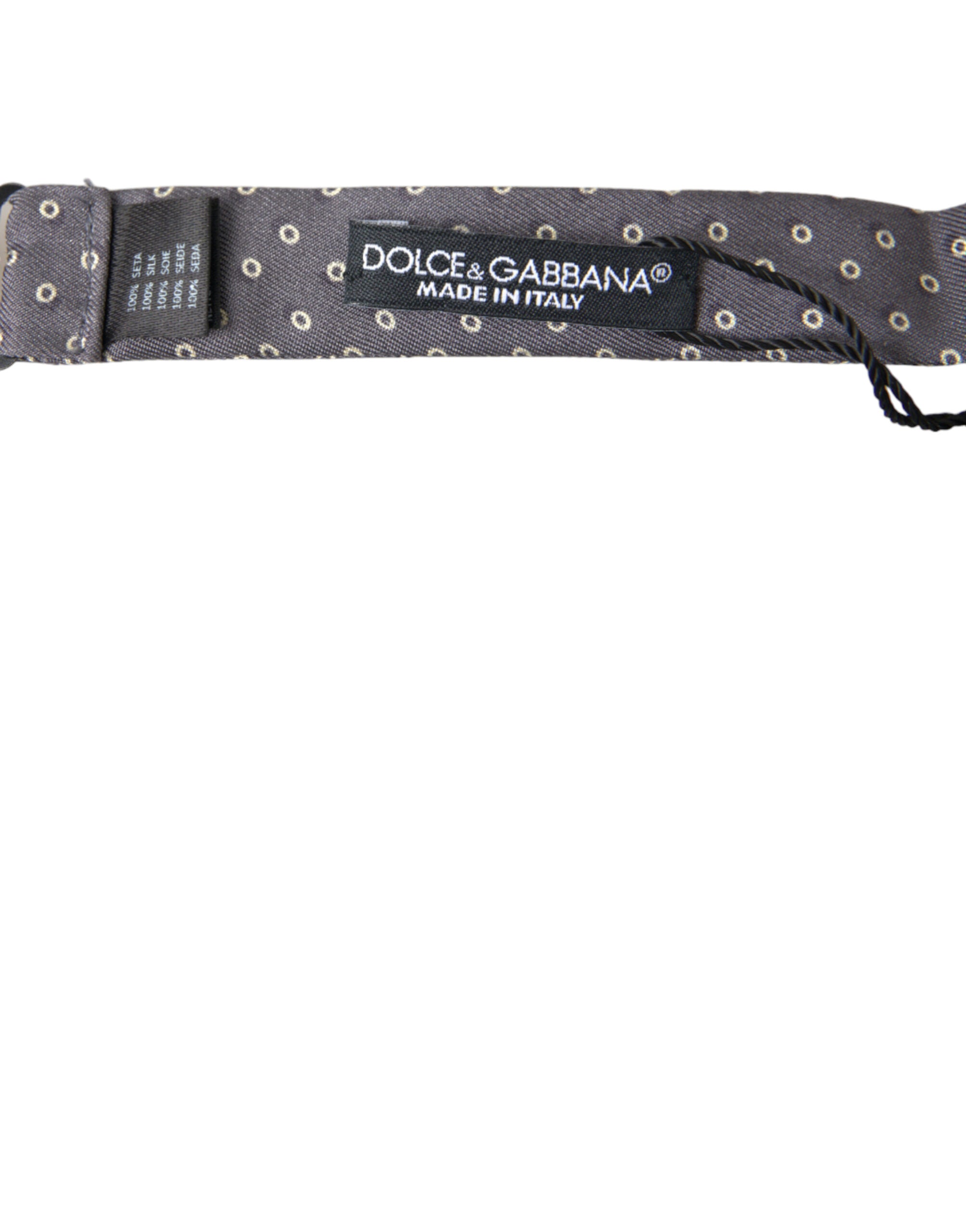Dolce & Gabbana Dolce & Gabbana Gray Polka Dots Silk Adjustable Neck Papillon Bow Men's Tie