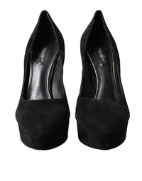 Dolce & Gabbana Black Suede Leather Platform Heel Pumps Women's Shoes