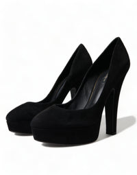 Dolce & Gabbana Black Suede Leather Platform Heel Pumps Women's Shoes